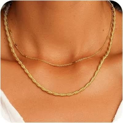 18K Gold Plated Waterproof Herringbone Necklace