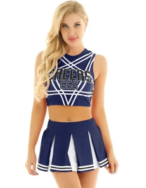 2 Piece Cosplay Uniform Sleeveless Crop Top with Mini Pleated Skirt Cheerleader Costume Set