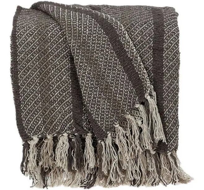 Gray and Beige Woven Handloomed Striped Throw Blanket 52" x 67"