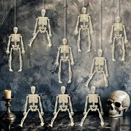 Papapt 10pcs Halloween Mini Skeleton Figurines - 6 Inch, Small Skeletons for Crafts, Posable Halloween Skeletons, Halloween Party Decor, Miniature