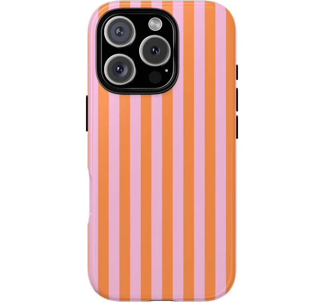 Pink Orange Striped iPhone Case, Aesthetic Phone Cover