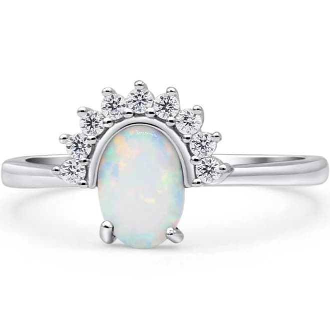 925 Sterling Silver Oval Lab Created White Opal Thumb Ring