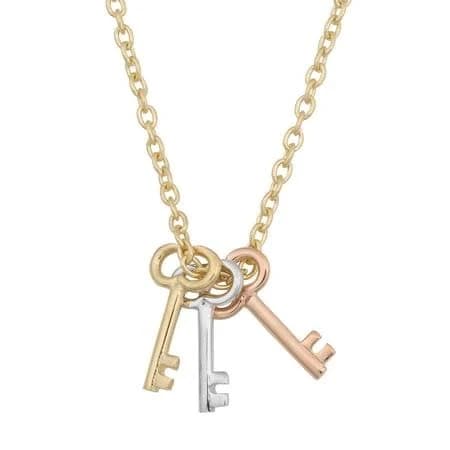 Women's Kooljewelry 14k Tricolor Gold Triple Key Pendant Necklace