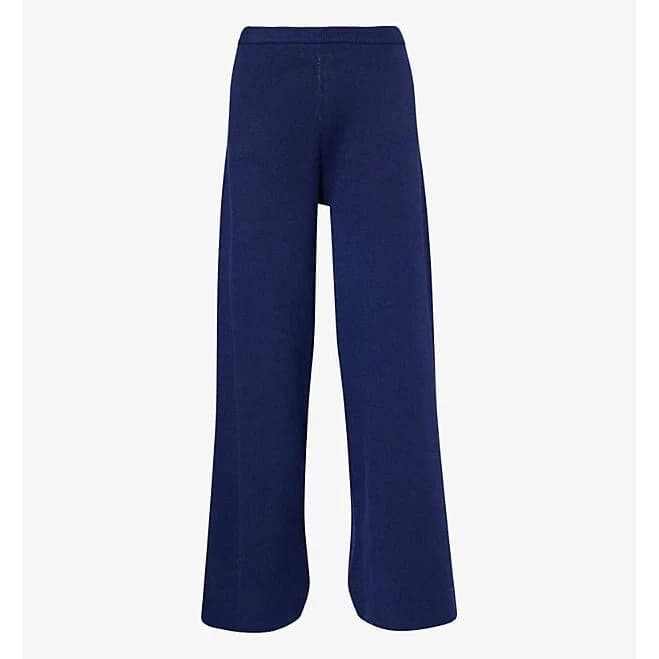 Lounge Underwear Womens Navy Logo-Plaque Wide-Leg Knit Trousers S