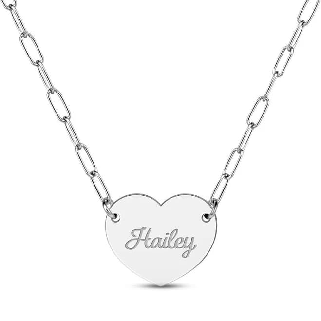 Sterling Silver Paperclip Heart Script Necklace