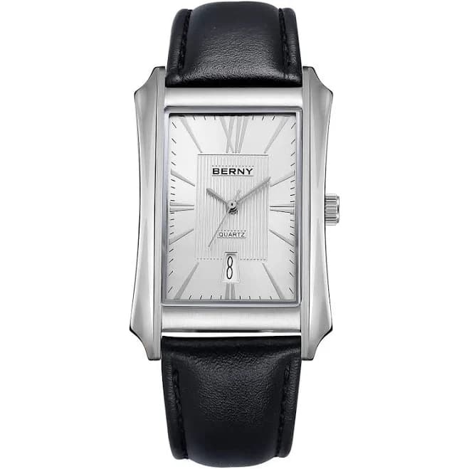 Berny Men's Business Casual Quartz Watch with Leather Strap