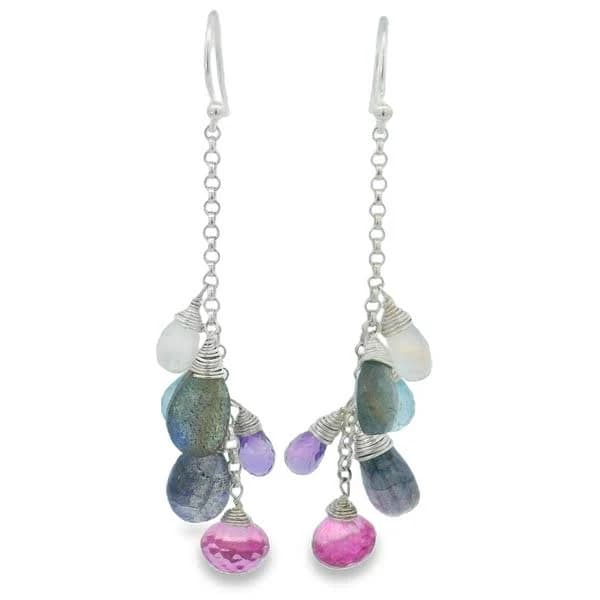 Sterling Silver Multi-Stone Dangle Earrings