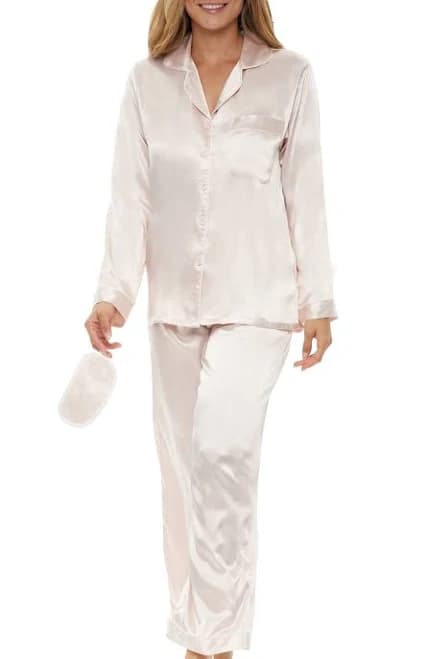 ADR Long Sleeve Satin Pajama Set for Women's Satin PJs for Women's Set