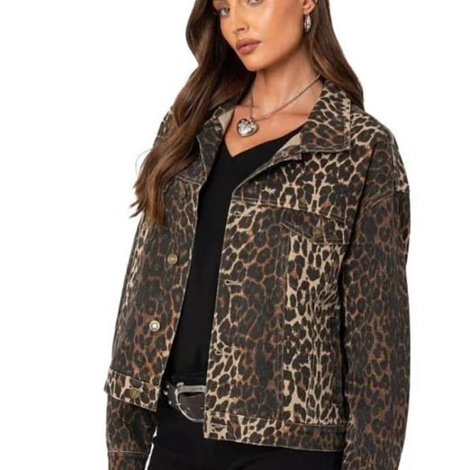 Edikted Women's Leopard Print Denim Jacket