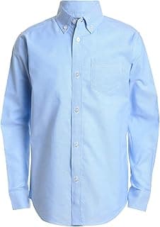 Boys' Long Sleeve Solid Button-Down Collared Oxford Shirt with Chest Pocket