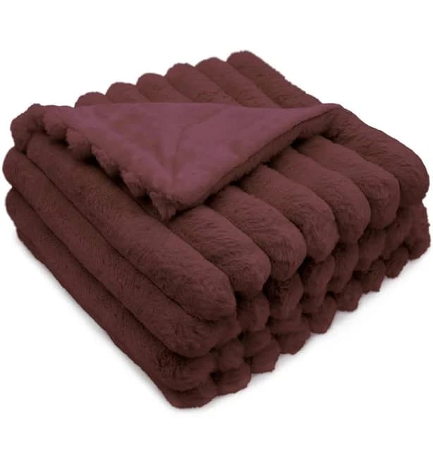 Décor Elements Luxury Reversible Textured Stripe Faux Fur & Velvet Throw Blanket