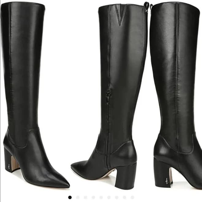 $280 Sam Edelman Hai Tall Knee High Black Leather Boot Pointy Block