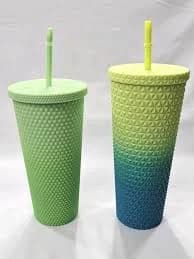 2 Double Wall Ombre Tumblers with Straws Lids Green Blue 21 - 24 Fl Oz BPA Free