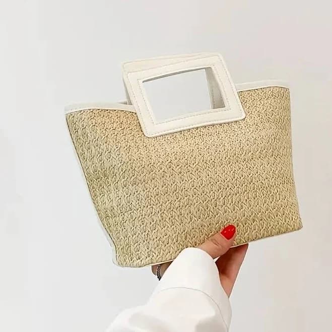 Straw Double Handle Tote Bag