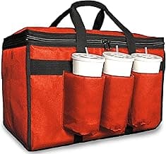 FRESHIE Insulated Food Delivery Bag with Cup Holders/Drink Carriers Premium, for Doordash, Uber Eats, Grubhub, Pizza Bag, Catering, Beverage, Commercial Quality (XL Pro, Red)