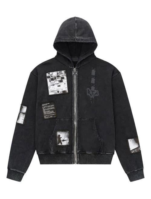 Metro Fusion Men's Zev Zip Up Hoodie with Vintage Digital Patch