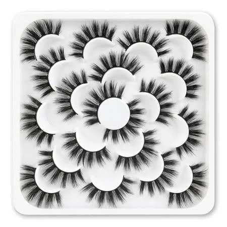 Lashes 10 Pairs Natural Fluffy False Eyelashes Soft Wispy Lashes 3D Faux Mink Lashes Pack, Black
