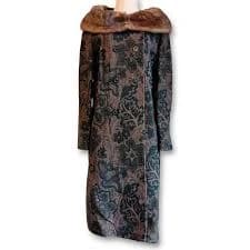Vintage 60s Betty Rose Brown Brocade Tapestry Fur Collar Coat Union Made