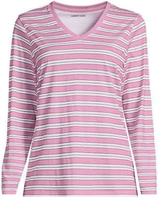 Women's Lands' End Petite Relaxed Supima Cotton Long Sleeve V-Neck T-Shirt