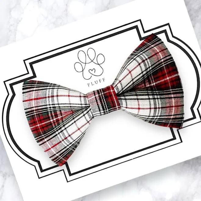 Red & White Tartan Plaid Dog Bow Tie and Cat Bow Tie