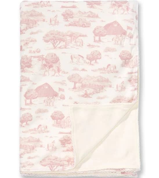 Edgehill Collection Baby Girls Toile Ruffle Trim Swaddle Blanket