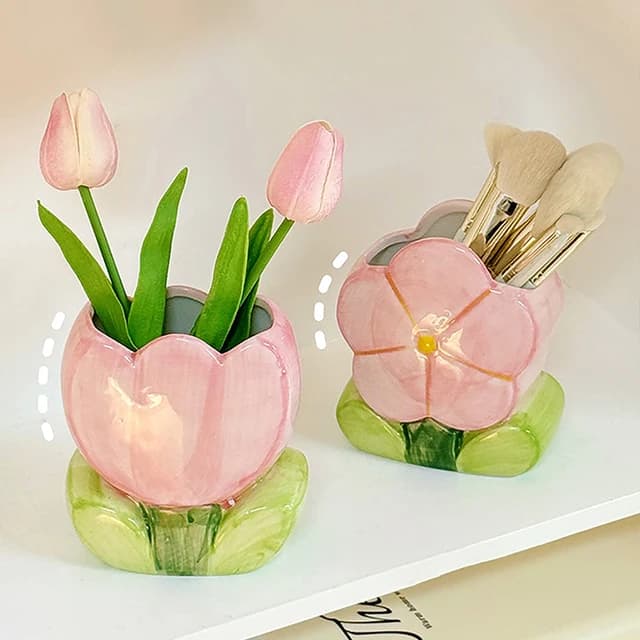 Flower Pen Holder Ceramic Desktop Decoration Cute Girl Desk Office Storage Box Stationery Shelf Storage Tank - AliExpress