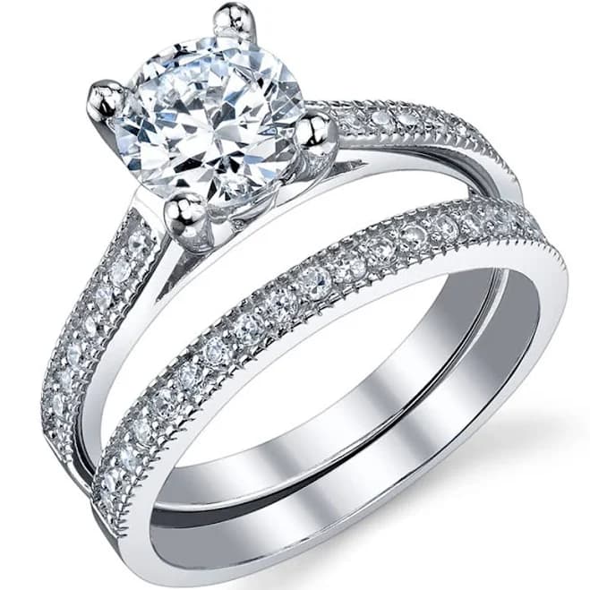 Bonndorf Women's Sterling Silver 925 Round Cubic Zirconia Wedding Engagement Ring Set