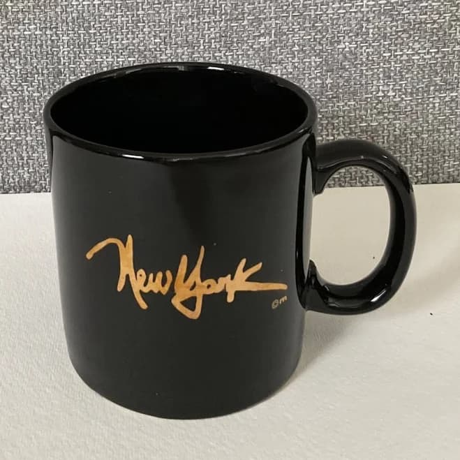 Vintage York Black Ceramic Mug W/ Gold Signature Logo Made In England