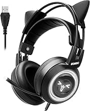 SOMIC G951black Gaming Headset for PC, PS4, Laptop: 7.1 Virtual Surround Sound Detachable Cat Ear Headphones LED, USB, Lightweight Self-Adjusting Over Ear Headphones Black