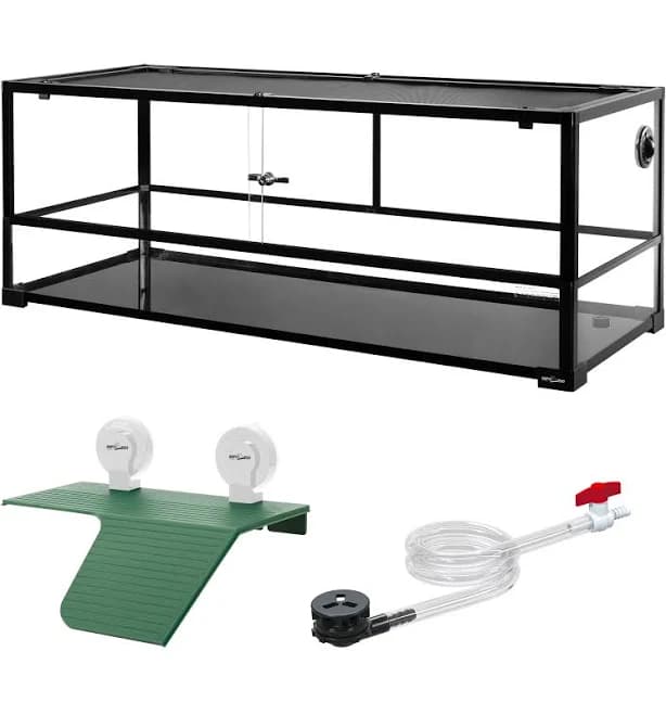 REPTIZOO 67 Gallon Large Turtle Tank Aquarium 48"×18"×18" Tortoise Habitat Water-Land Ecological Turtle Tank with Drainage System