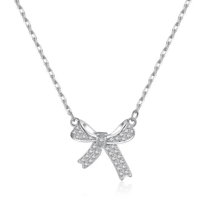 Bling Jewelry 925 Sterling Silver Pave CZ Ribbon Bow Pendant Necklace