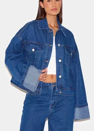 Denim Jacket with Contrast Stitch Turn Up Cuff