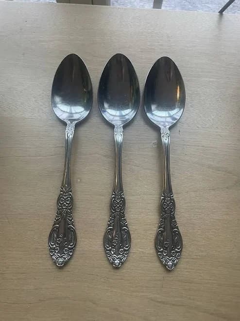 SPRINGTIME Stainless Steel Japan Flatware Ornate Spoon Knife Fork Set of 3 | Silver | Satin Finish | Geometric | Modern