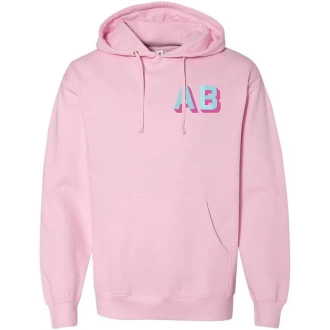 Initialed Shadow Block Letters Longer Length Hoodie Light Pink / L