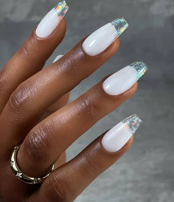 Glitter French Tip Press On Nails: Sparkly White Nails Elegant and Classy