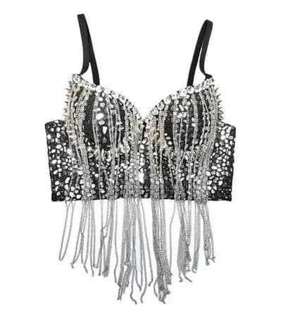 Women's Fringe Sequins Hot Stage Performance Bra