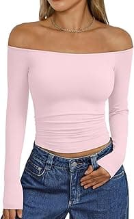 Womens Long Sleeve Off The Shoulder Tops Going Out Cute Basic Y2K Fall Fashion 2026 Outfits Clothes