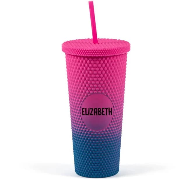 Fun Express Personalized Pink & Blue Reusable Plastic Tumbler with Straw & Lid