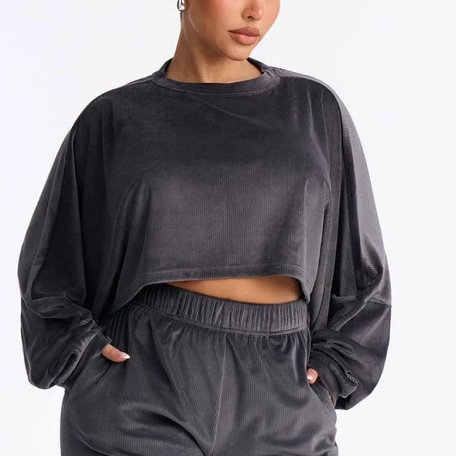 Fashion Nova Vicky Ribbed Cropped Sweatshirt