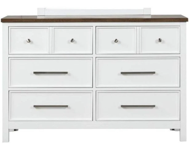 Pinetop White and Dark Brown 6 Drawer Dresser, Brown/White, Farmhouse Drawers from Furniture of America