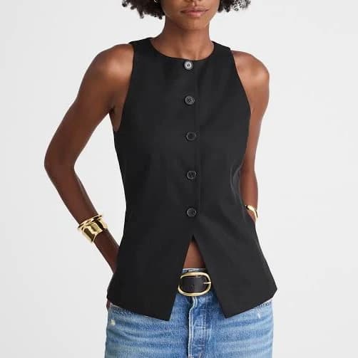 Madewell Crewneck Cutaway Drapey Twill Women's Vest