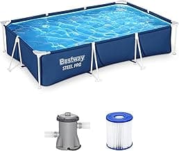 Steel Pro 9.8' x 6.6' x 26" Above Ground Pool, Rectangular Metal Frame Outdoor Swimming Pool Set with Filter Pump & Type I Cartridge, Blue
