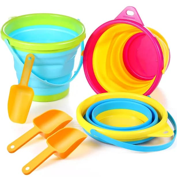 Realspring 3 Pcs Summer Foldable Pail Bucket with Shovels