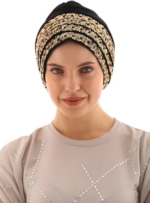 QF Sequin Handmade Turban Black