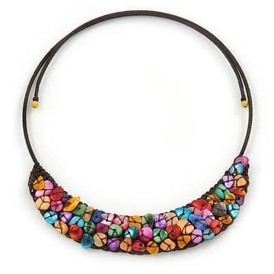 Sea Shell Bead Collar Flex Wire Choker Necklace