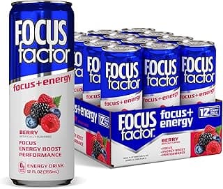 Energy Drink - 12 x 355ml Cans (Berry Flavour) - with Focus + Energy - Lightly Carbonated, Sugar Free, Low Calorie with Vitamin B6 & Vitamin B12