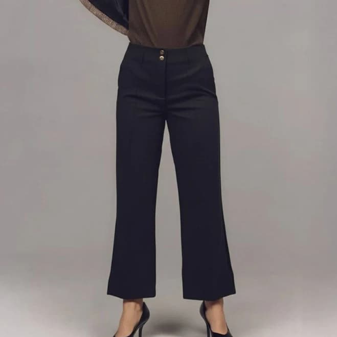 Side Slit Long Pants with Gold Buttons