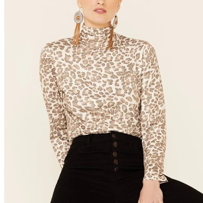 Tasha Polizzi Women's Kylie Multi Leopard Long Sleeve Turtleneck Top