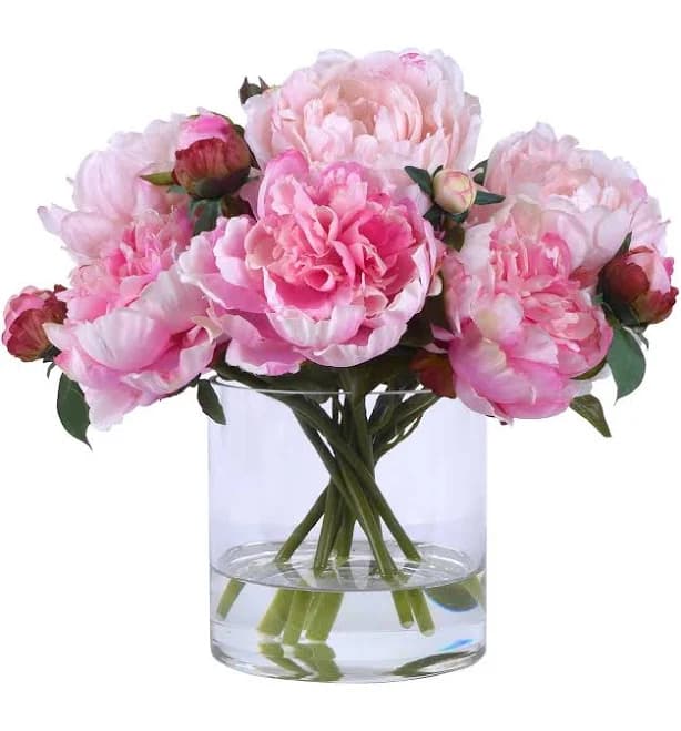 Pottery Barn Faux Pink Peonies in Glass Vase