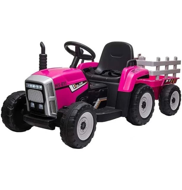 Garvee 12V Ride On Tractor Electric Vehicle Toy Trailer Remote Control 3-Gearshift Rose Red